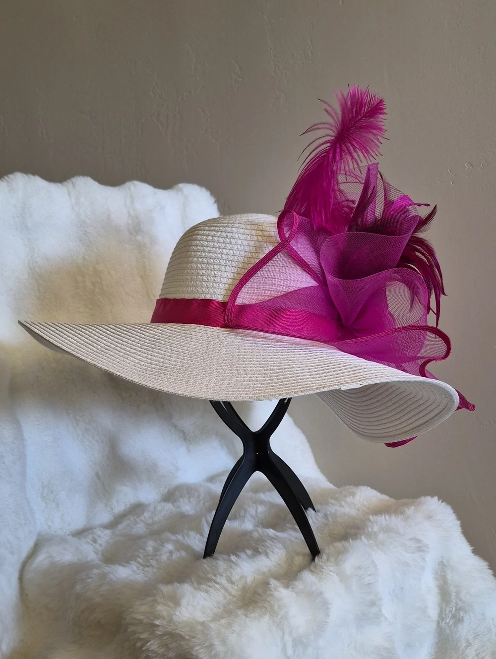 Fuchsia Feather Fascinator Hat Kentucky Derby Church Wedding Tea Party